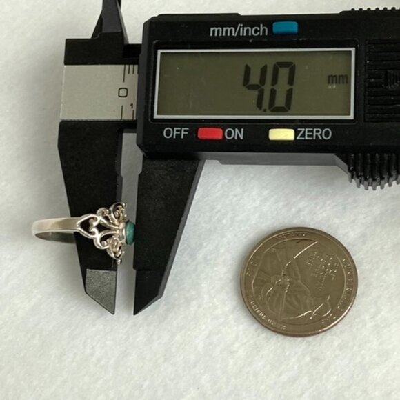 Sterling Silver 925 Cutout Scrollwork Oval Simulated Turquoise Ring Sz 7.25 - Picture 14 of 16